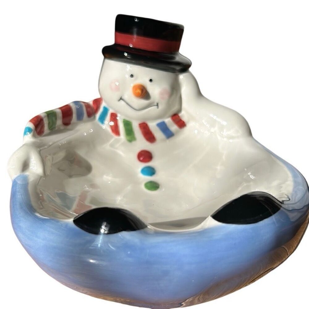 Vintage Flurries Collection Melted Snowman Holiday Christmas Trinket Dish